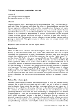 Volcanic Impacts on Grasslands – a Review