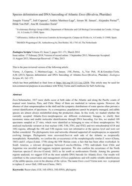 Species Delimitation and DNA Barcoding of Atlantic Ensis (Bivalvia, Pharidae)