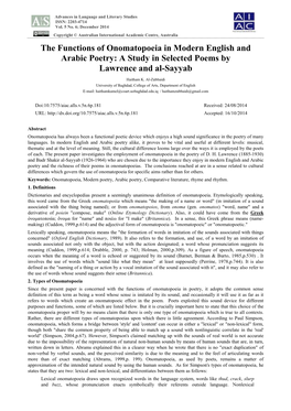 The Functions of Onomatopoeia in Modern English and Arabic Poetry: a Study in Selected Poems by Lawrence and Al-Sayyab