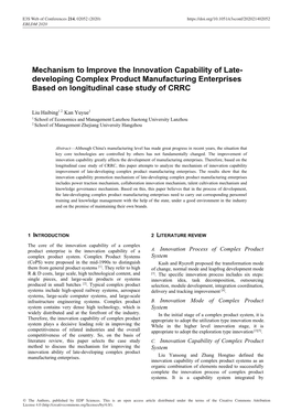 Mechanism to Improve the Innovation Capability of Late-Developing