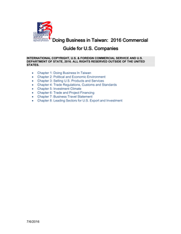 Doing Business in Taiwan: 2016 Commercial Guide for U.S. Companies