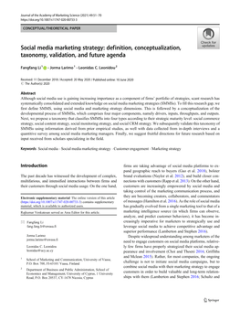 Social Media Marketing Strategy: Definition, Conceptualization, Taxonomy, Validation, and Future Agenda