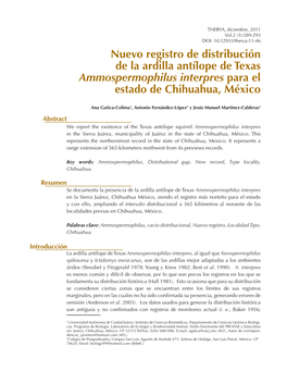 Nuevo Registro De Distribución De La Ardilla Antílope De Texas Ammospermophilus Interpres Para El Estado De Chihuahua, México