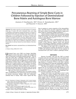 Percutaneous Reaming of Simple Bone Cysts in Children Followed by Injection of Demineralized Bone Matrix and Autologous Bone Marrow Anastasios D