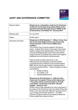 Audit and Governance Committee