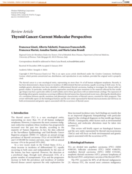 Review Article Thyroid Cancer: Current Molecular Perspectives