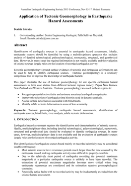 Application of Tectonic Geomorphology in Earthquake Hazard Assessments