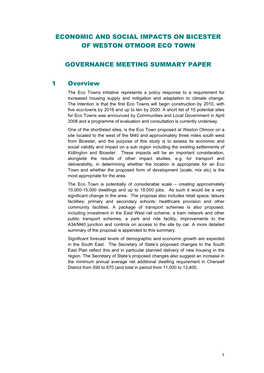 Economic and Social Impacts on Bicester of Weston Otmoor Eco Town
