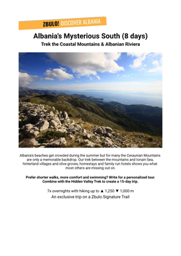 8-Day Trek the Coastal Mountains & Albanian Riviera