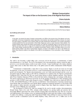 The Impact of Gsm on the Economic Lives of the Nigerian Rural Users