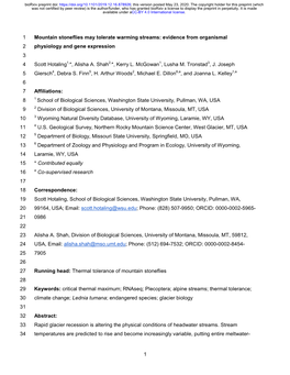 Evidence from Organismal Physiology and Gene Expression