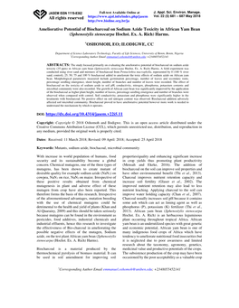 Rights Reserved Ameliorative Potential of Biocharcoal on Sodium Azide