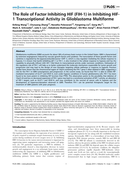 In Inhibiting HIF- 1 Transcriptional Activity in Glioblastoma Multiforme