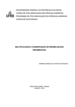 Universidade Federal Do Recôncavo Da Bahia Curso De Pós-Graduação Em Ciências Agrárias Programa De Pós-Graduação Em Ciências Agrárias Curso De Doutorado