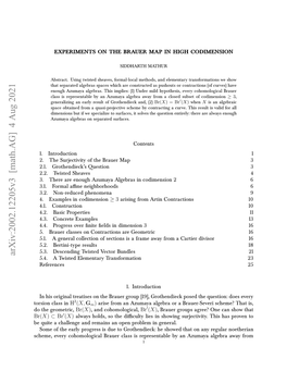 Arxiv:2002.12205V3 [Math.AG] 4 Aug 2021 Otegeometric, the Do Oso Ls in Class Torsion Br( Cee Vr Ooooia Rurcasi Representable Is Class Brauer Cohomological General