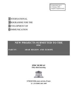 New Projects Submitted to the Ipdc