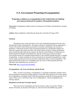 U.S. Government Promoting Overpopulation