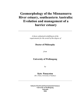 Geomorphology of the Minnamurra River Estuary, Southeastern Australia: Evolution and Management of a Barrier Estuary