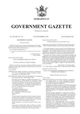 ZIMBABWEAN GOVERNMENT GAZETTE Published by Authority
