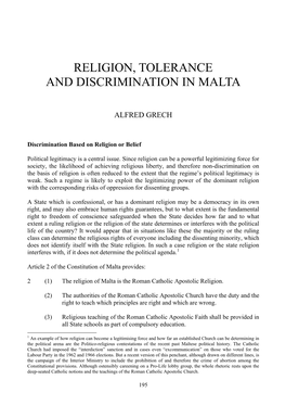 Religion, Tolerance and Discrimination in Malta