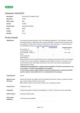 Datasheet: MCA2538T Product Details