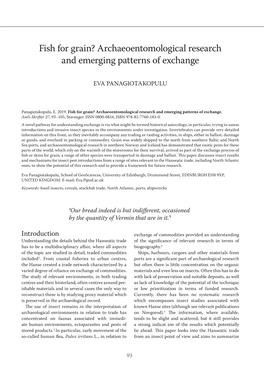 Archaeoentomological Research and Emerging Patterns of Exchange