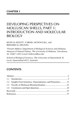 Developing Perspectives on Molluscan Shells, Part 1: Introduction and Molecular Biology