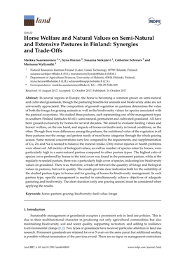 Horse Welfare and Natural Values on Semi-Natural and Extensive Pastures in Finland: Synergies and Trade-Offs