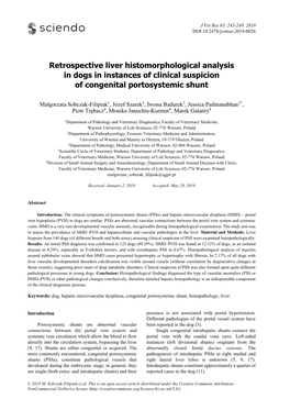 Retrospective Liver Histomorphological Analysis in Dogs in Instances of Clinical Suspicion of Congenital Portosystemic Shunt