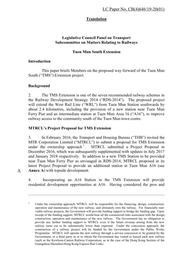 Administration's Paper on Tuen Mun South Extension