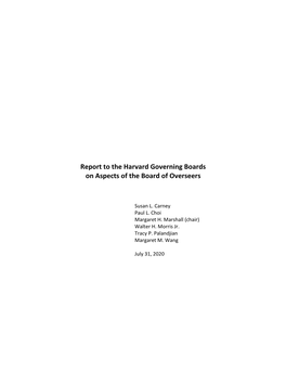 HARVARD UNIVERSITY 2019–20 Board of Overseers Listed Alphabetically with Final Year of Service Noted Current As of 1/1/20