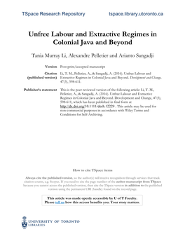 Unfree Labour and Extractive Regimes in Colonial Java and Beyond