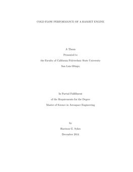 Cold Flow Performance of a Ramjet Engine
