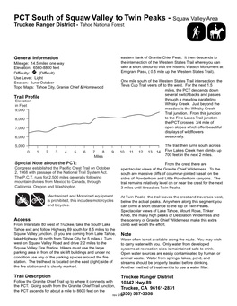 PCT South of Squaw Valley to Twin Peaks - Squaw Valley Area Truckee Ranger District - Tahoe National Forest W6 General Information Eastern Flank of Granite Chief Peak