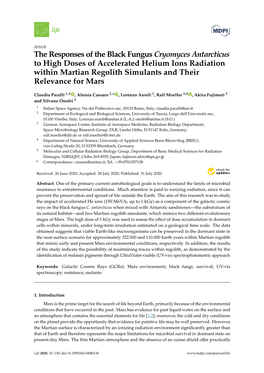 The Responses of the Black Fungus Cryomyces Antarcticus to High