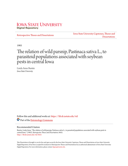 The Relation of Wild Parsnip, Pastinaca Sativa L., to Parasitoid Populations Associated with Soybean Pests in Central Iowa