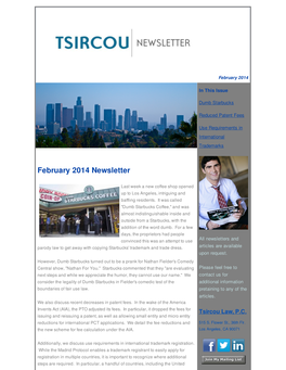 February 2014 Newsletter