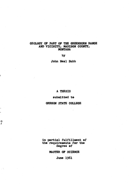 Geology of Part of the Greenhorn Range Oregon