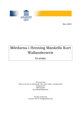 Mördarna I Henning Mankells Kurt Wallanderserie En Analys