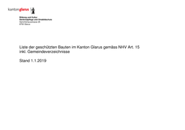 Liste Der Geschützten Bauten Im Kanton Glarus Gemäss NHV Art. 15 Inkl