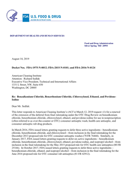 August 14, 2019 Docket Nos. FDA-1975-N-0012