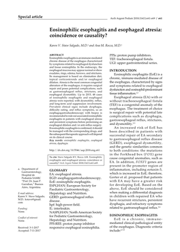 Eosinophilic Esophagitis and Esophageal Atresia: Coincidence Or Causality?