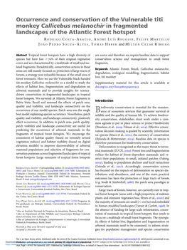 Occurrence and Conservation of the Vulnerable Titi Monkey Callicebus Melanochir in Fragmented Landscapes of the Atlantic Forest Hotspot