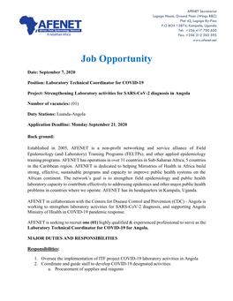 Laboratory Technical Coordinator for COVID-19