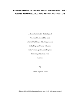 Comparison of Membrane Permeabilities of Trace Amines and Corresponding Neurotransmitters