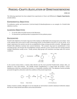 Friedel-‐Crafts Alkylation of Dimethoxybenzene