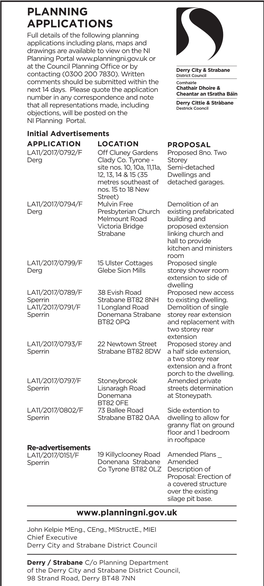 DCSDC Planning Strabane Chronicle Ulster Herald 14.09.2017 X 2Clms X 160Mm Draft 1.Pdf 1 05/09/2017 15:06:40