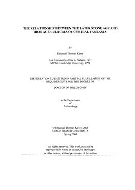 The Relationship Between the Later Stone Age and Iron Age Cultures of Central Tanzania