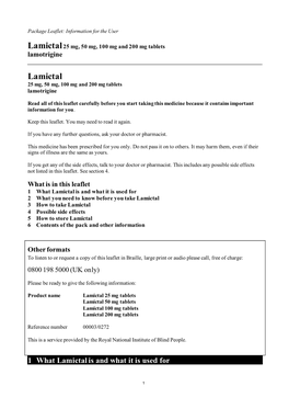 Lamictal 25 Mg, 50 Mg, 100 Mg and 200 Mg Tablets Lamotrigine