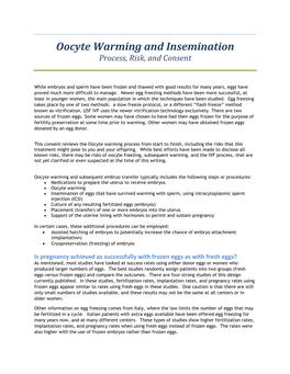 Oocyte Warming and Insemination Consent Form